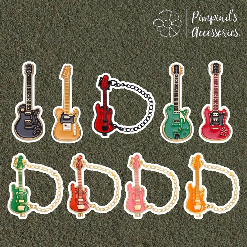 ʕ •ᴥ•ʔ พร้อมส่ง : เข็มกลัดเซ็ทกีต้าร์ไฟฟ้าและเบส | Electric Guitar & Bass Enamel Brooch Pin Set.