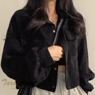 LF002 TARA Crop เสื้อครอป แขนยาว แขนพอง กระเป๋าคู่ ผ้าลูกฟูก ทรงน่ารักมาก ผ้าดี ใส่สบาย ดีเทลเก๋ๆ