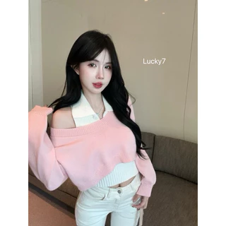 BY IRA 💜พร้อมส่ง💜 (2102) Crop Tops Alaska เสื้อแขนยาวครอป +กล้ามไหมพรม สไตล์เกาหลี สีพาสเทล ผู้หญิง คาวาอี้ สไตล์เกาหลี