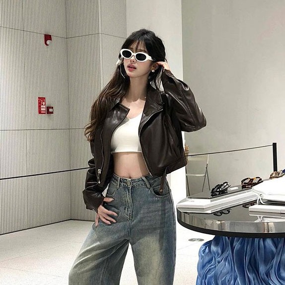 【xxavc825h0】 แจ็คเก็ตหนังรถจักรยานยนต์สีดำสำหรับผู้หญิงฤดูใบไม้ผลิและฤดูใบไม้ร่วงใหม่ย้อนยุคระดับไฮเอนด์แจ็คเก็ตหนัง  PU - รูปที่ 6