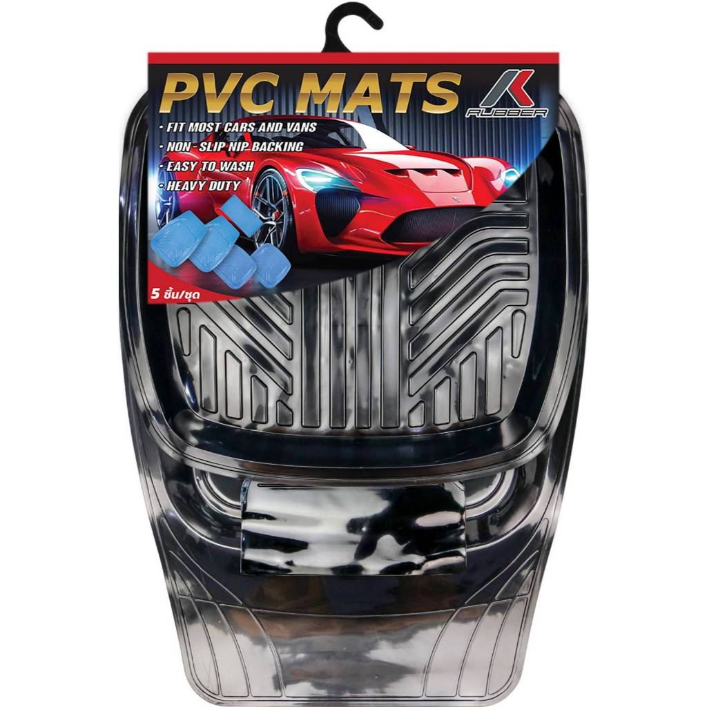 K-RUBBER ชุดถาดรองพื้นภายในรถยนต์ PVC CAR MAT ชุด 5 ชิ้น (สีดำใส)