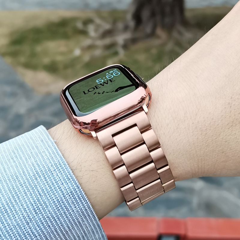 สายนาฬิกาโลหะสามลูกปัดเหมาะสำหรับ iwatch series 10/9/8/7/2/3/4/5/6/SE/1 สายนาฬิกาสแตนเลส 38/40/42/44/45/46/49 มม.
