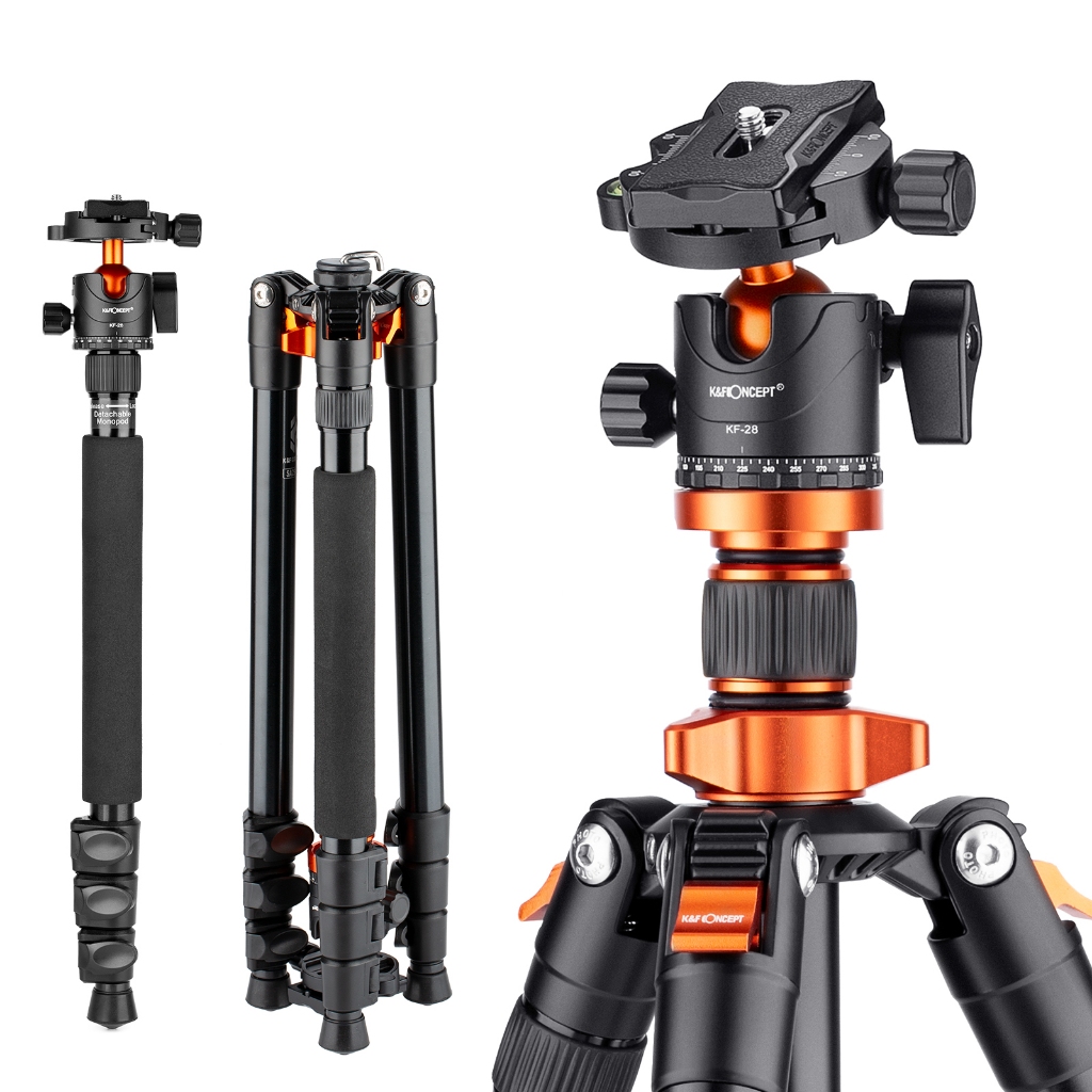 K&F CONCEPT ขาตั้งกล้อง K series K254A3+BH-28L พับได้ ขาเดียว ถอดได้ ล็อคหัวเข็มขัดจานแบบใหม่