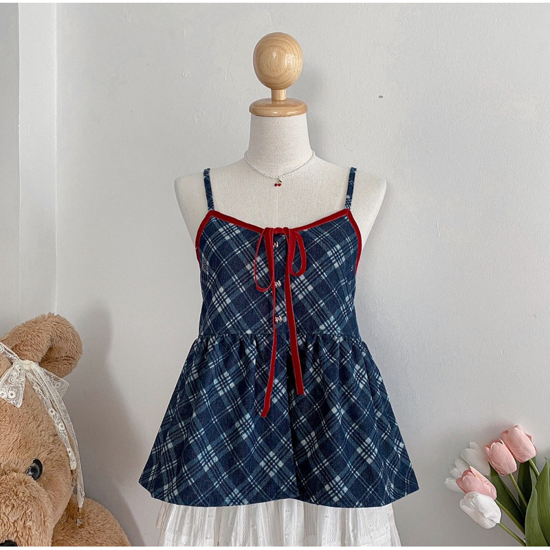 {sweety closet}สายเดี่ยวผ่าหน้า แต่งริบบิ้นผูกโบว์อก