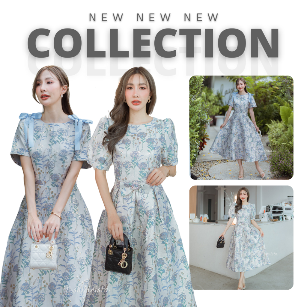 [Top 7] Chaline by emma งานมาใหม่ เดรสยาว คุณหนู เนื้อผ้าแจ็คการ์ดทรงสวย ลายดอกไม้ T-SHIRTNISTA