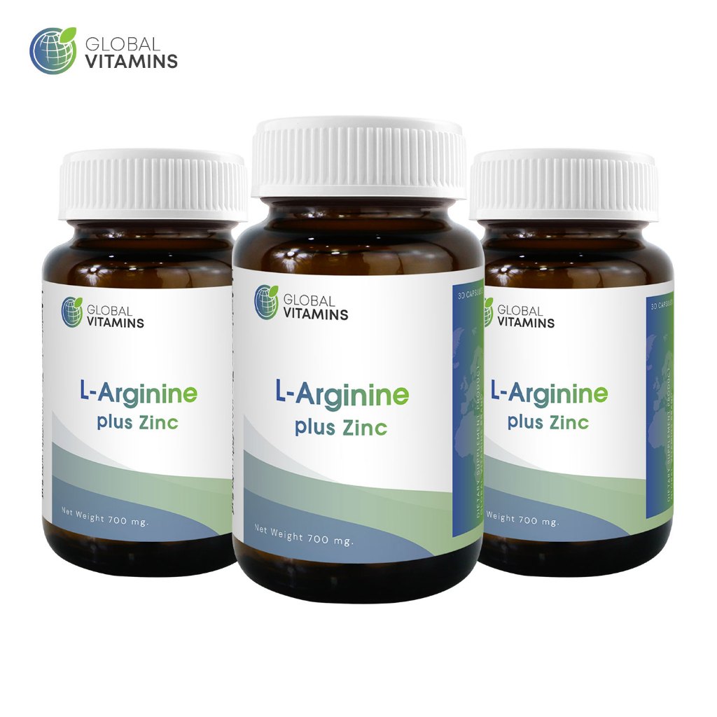[แพ็ค 3 ขวด] แอลอาร์จินีน พลัส ซิงค์ โกลบอลวิตามิน L-Arginine plus Zinc Global Vitamins แอล-อาร์จินีน ซิงค์ L Arginine