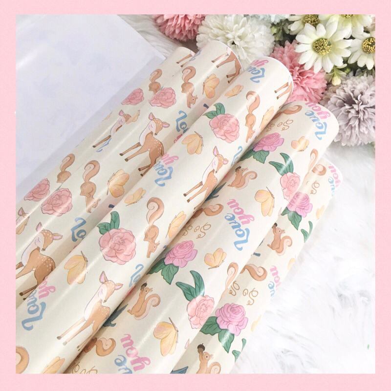 กระดาษห่อของขวัญอาร์ตมัน ขายขั้นต่ำ 5 แผ่น ลายกวางกุหลาบครีม กลุ่ม 03 ลายการ์ตูน – โปรปัง
