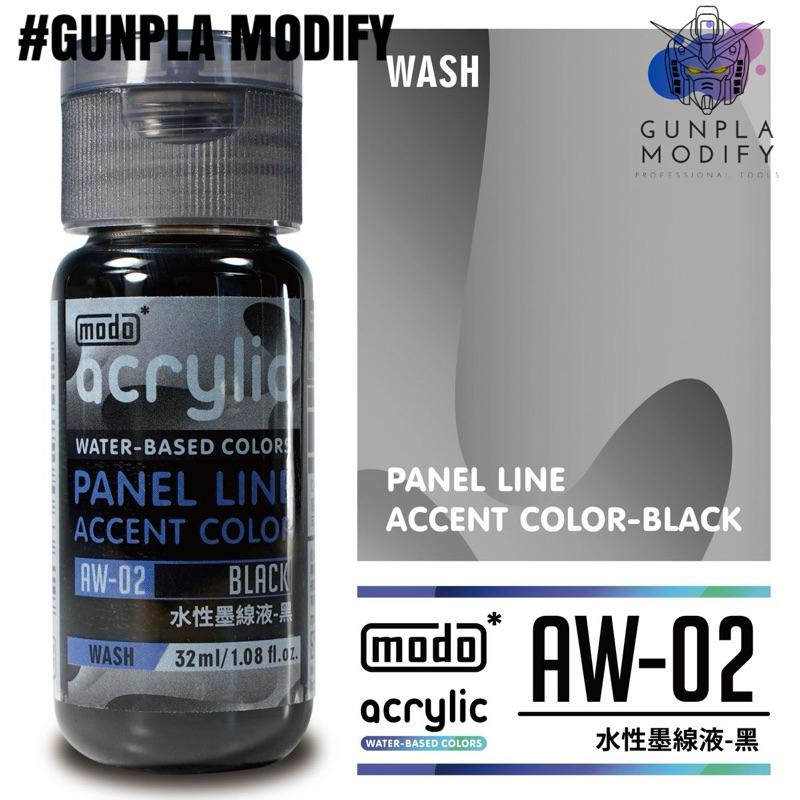 MODO AW02 Water-Based Panel Line Accent Color Black น้ำยาตัดเส้นสีดำสูตรน้ำ ขนาด 30 ml