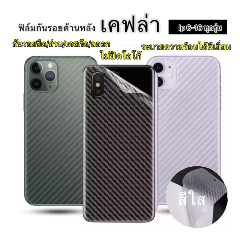 ฟิล์มหลังลายเคฟล่า หุ้มเครื่อง iPhone17pro max 16/16Pro/16Promax/12/12Pro/12Promax/11/11Pro/11Promax 15 15pro กันรอย