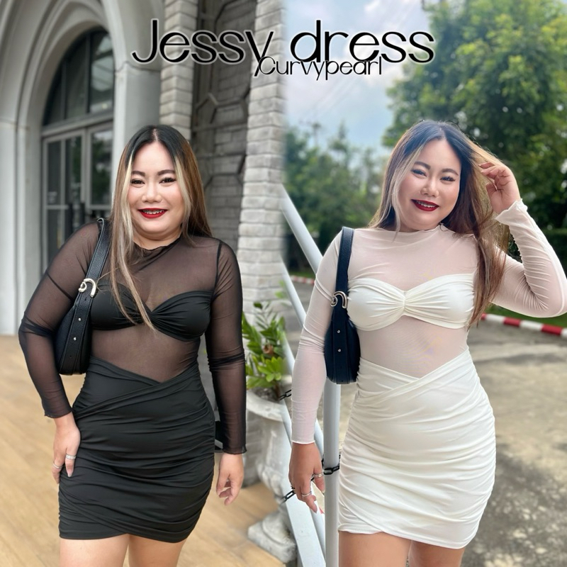 Jessy dress เดรสซีทรูสาวอวบ ผ้าหนา2ชั้นงานดี