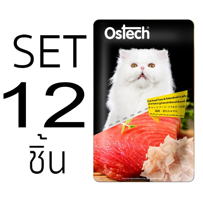 (แพคโหล) Ostech อาหารแมวบบเปียกในเยลลี่ 80 กรัม x 12 ซอง
