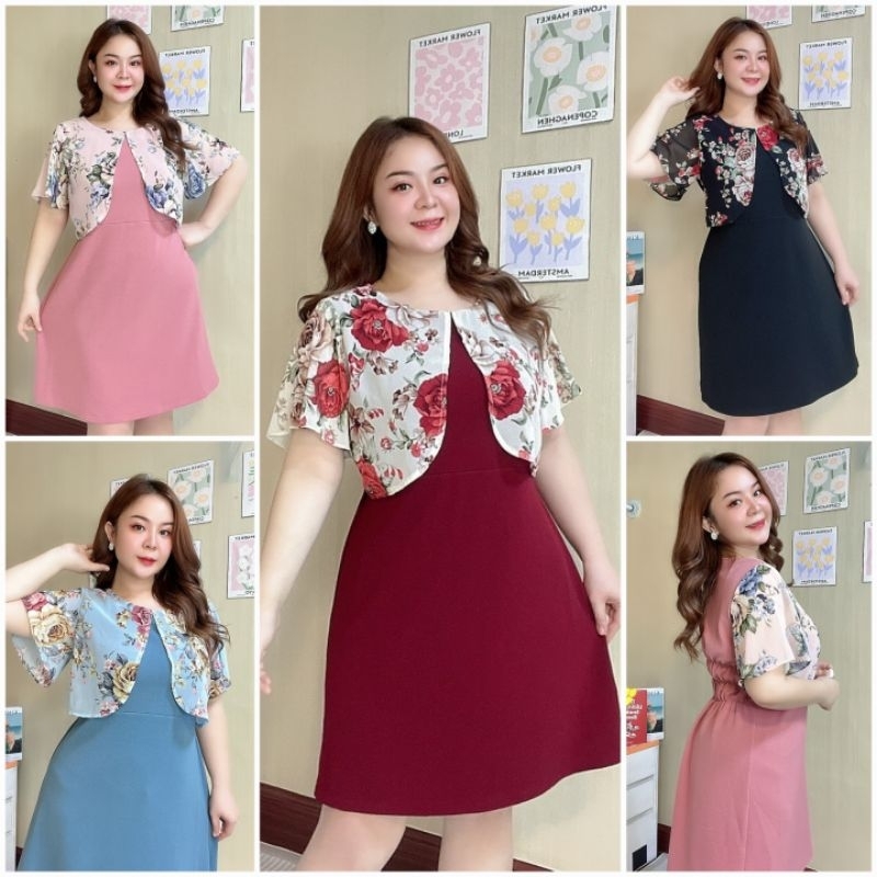 (พร้อมส่ง ) เดรสสาวอวบ ผ้าไม่ต้องรีด อก40-44นิ้ว/เอว34-44นิ้ว/สะโพกก่อนยืด46นิ้ว/ ชุดคนอ้วน เสื้อผ้าไซส์ใหญ่