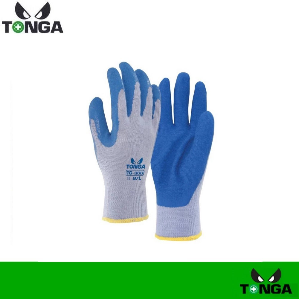 TONGA ถุงมือคอทต้อนเทาเคลือบยาง รุ่น TG300 สีน้ำเงิน ขนาด Medium /8 (9570300GB-8), Large/9 (9570300G