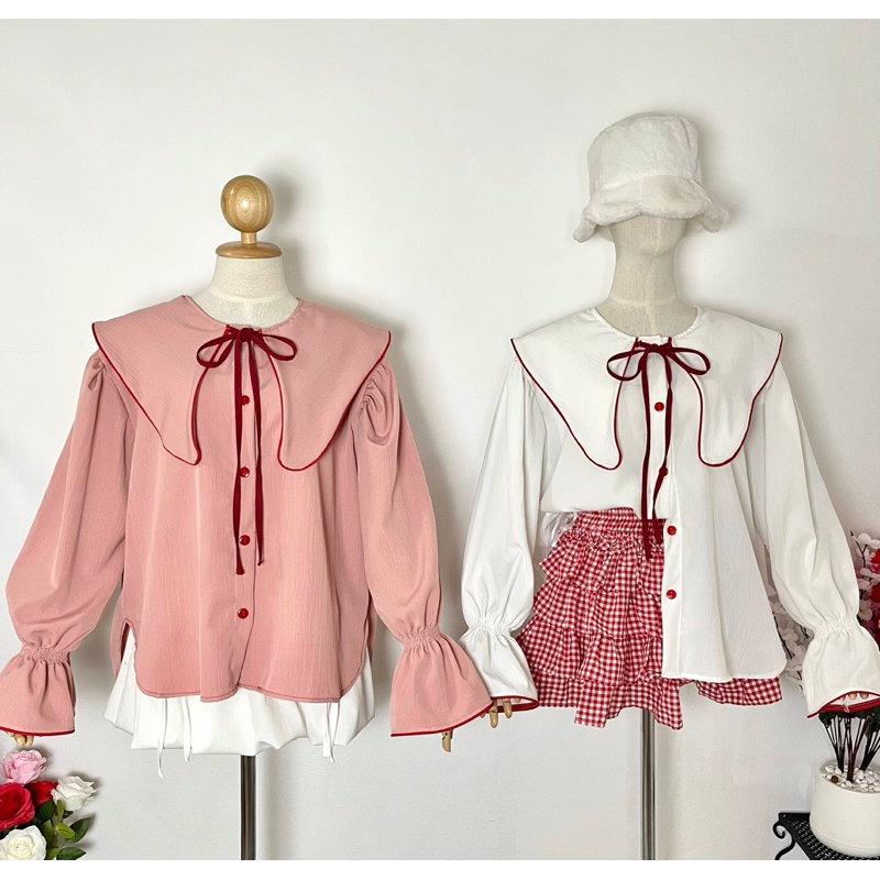 เสื้อเชิ๊ตแขนยาว ปกใหญ่กุ๊นขอบ น่ารักๆ อก 32 - 52 นิ้วใส่ได้