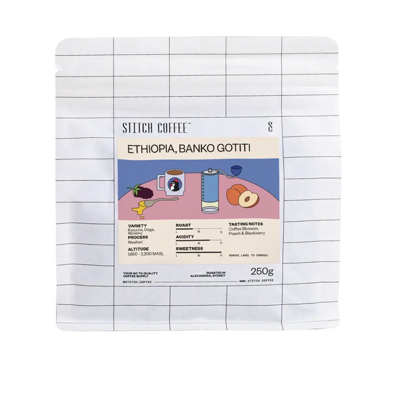ETHIOPIA, BANKO GOTITI Stich coffee เมล็ดกาแฟคั่ว จากออสเตรเลีย australia