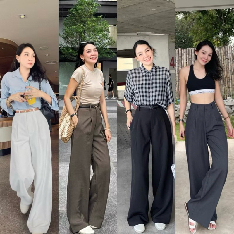 ส่งต่อ Jin bkk กางเกงเอวสูงขายาวทรงกระบอกใหญ่ M สีคุกกี้