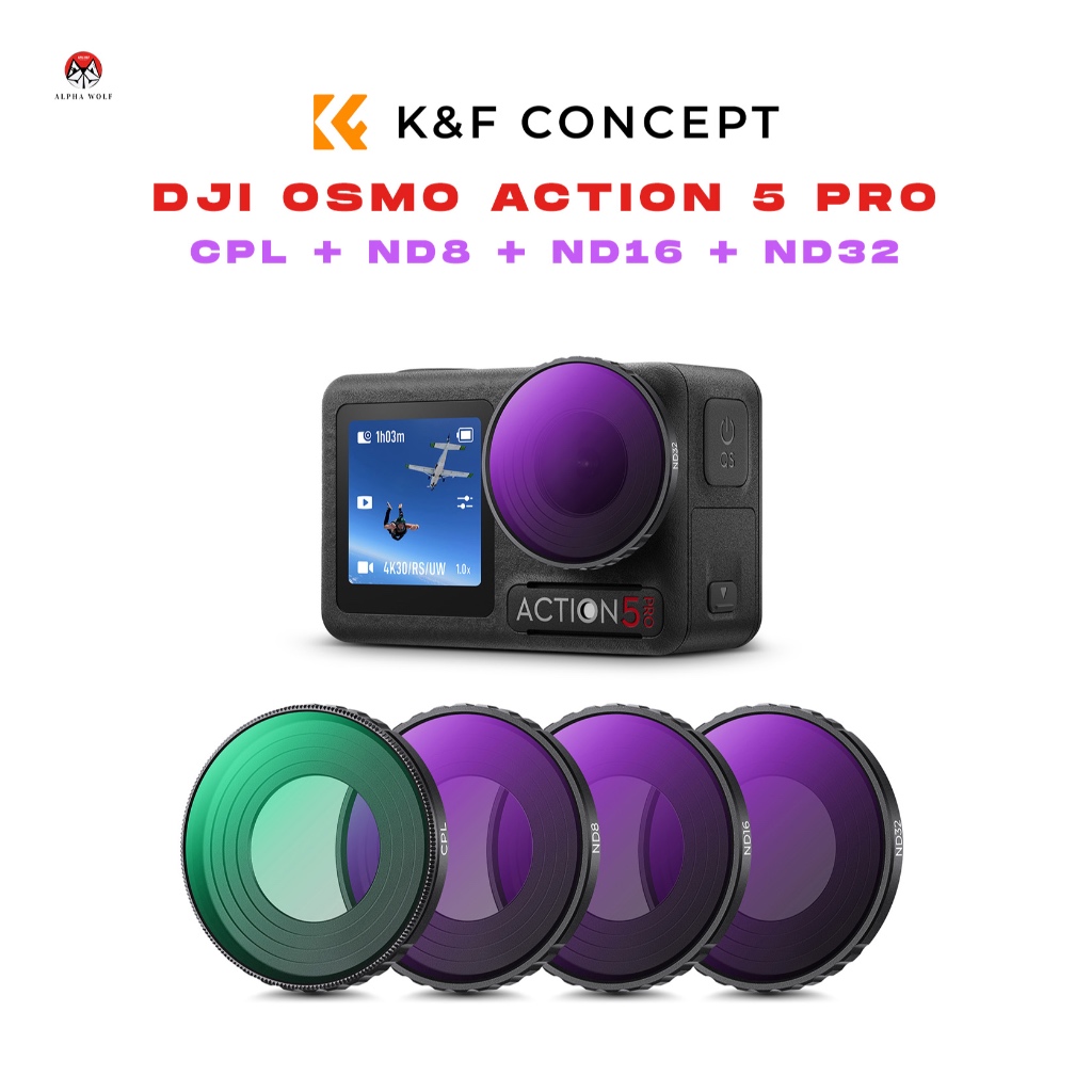 K&F Concept DJI Osmo Action 5 PRO CPL + ND8 + ND16 + ND32 Filters ชุดฟิลเตอร์ลดแสง ประกันศูนย์ 2 ปี