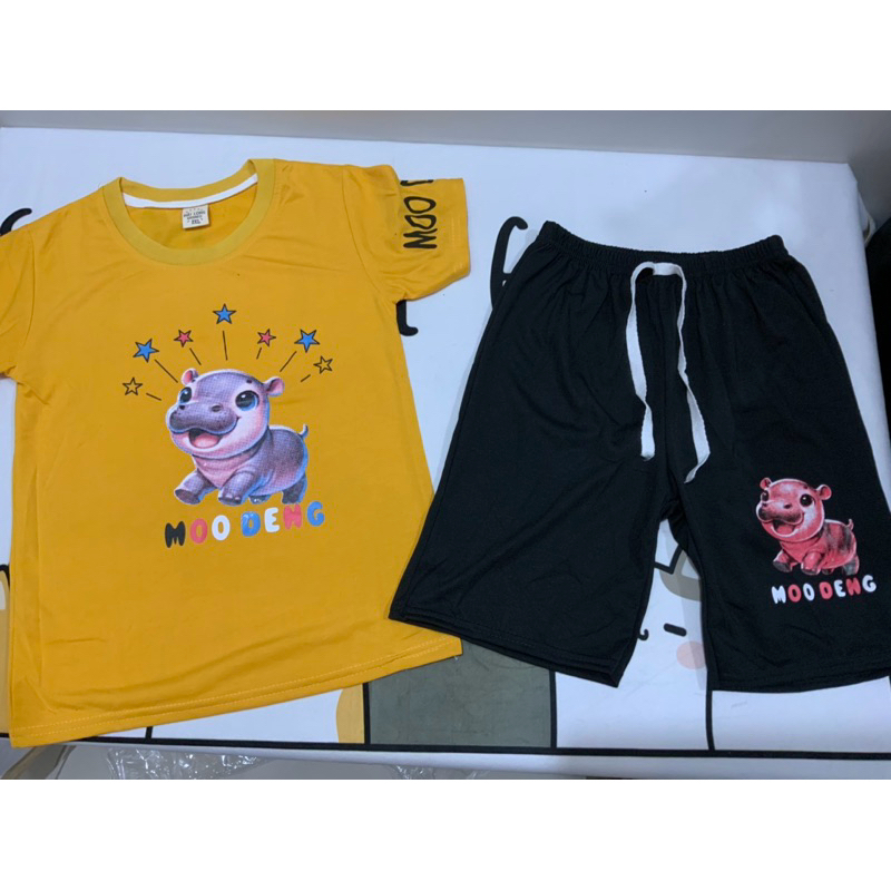 พร้อมส่ง ชุดหมูเด้ง ผ้าcotton คอกลมสีพื้น