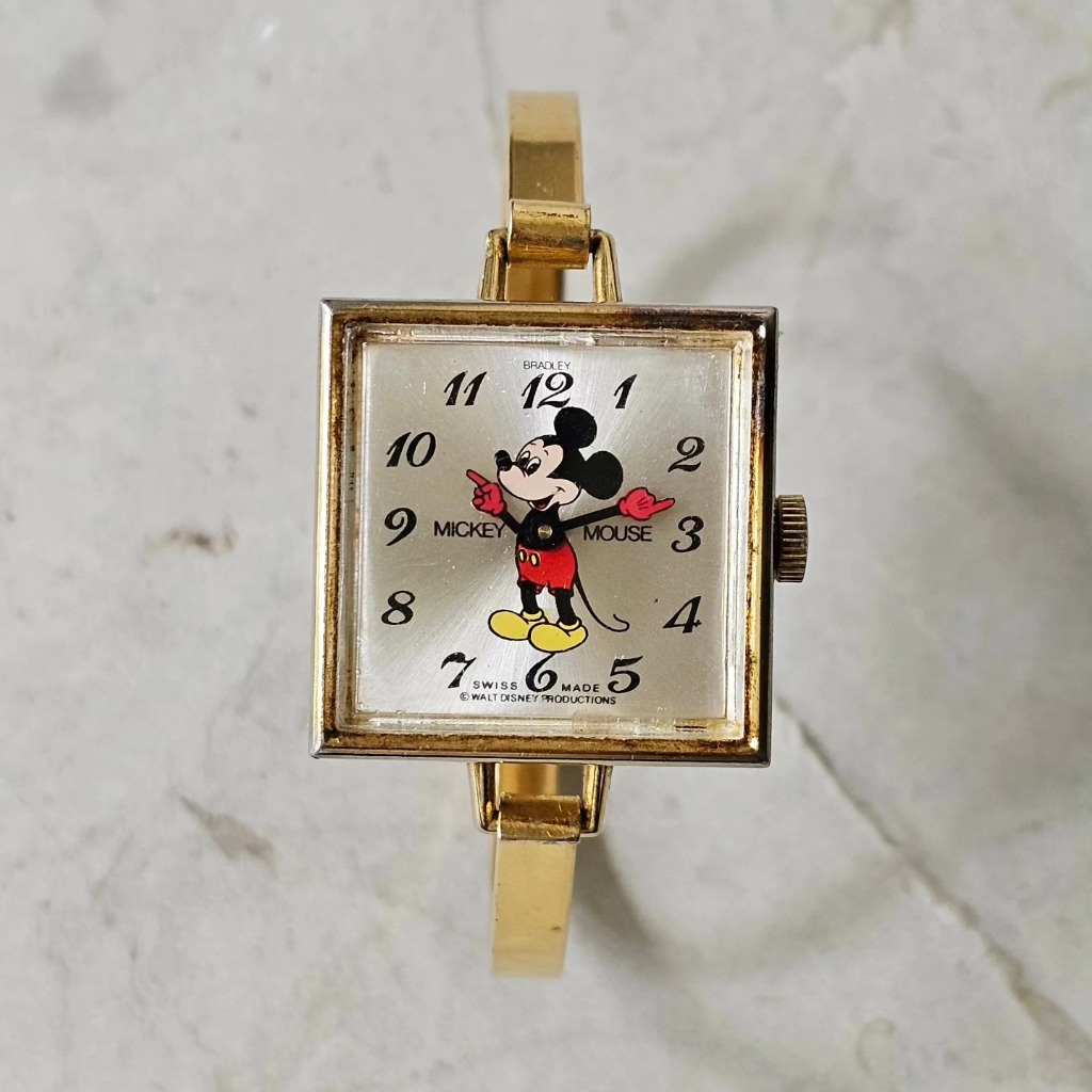 Vintage Bradley Mickey Mouse  Bracelet Tank Watch Swiss Made  ระบบไขลาน