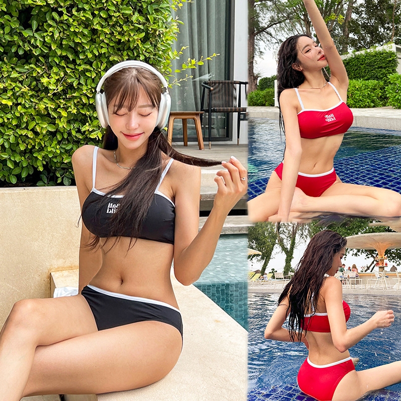 ชุดว่ายน้ำ bikini ชุดบิกินี่ two piece มีฟองน้ำ สไตล์เกาหลี ผ้าแห้งไว เที่ยวทะเล#0458