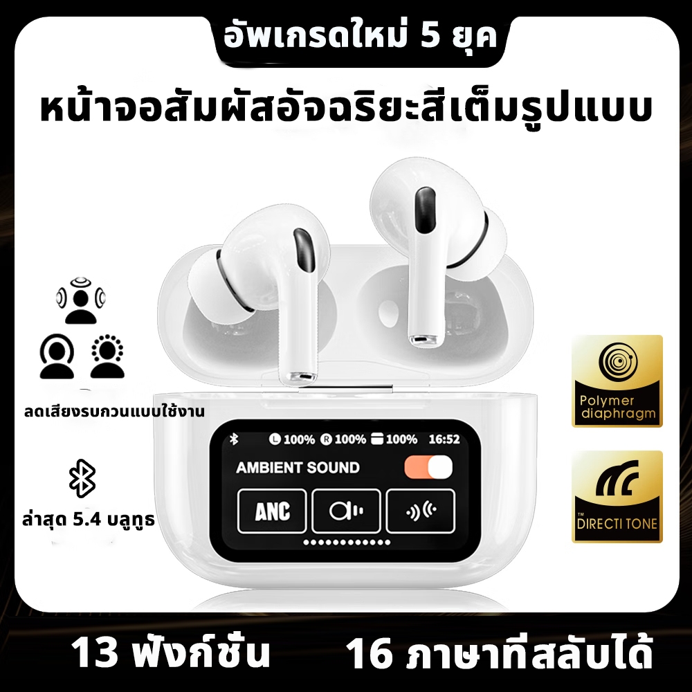 A9PROหูฟังบลูทูธไร้สาย NEC จอสีอัจฉริยะ ANC ลดเสียงรบกวนอย่างเป็นกิจกรรม บลูทูธ 5.4 แบบไร้สาย หูฟัง อายุแบตเตอรี่ยาวนาน