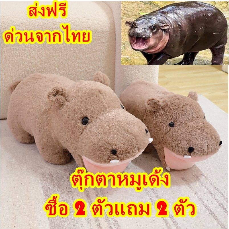 ตุ๊กตาหมูเด้ง ลูก ฮิปโป แคระ ของเล่น เด็ก Toys สัตว์ หมูเด้ง Moo Deng ตุ๊กตา สวน สัตว์ เปิด เขา เขีย