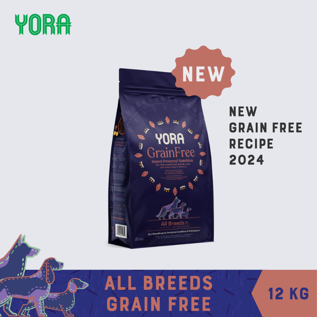 YORA Adult Grain Free 12 kg โยรา อดัลท์ เกรนฟรี 12 กก. สำหรับสุนัขโตทุกสายพันธุ์ จากโปรตีนแมลง
