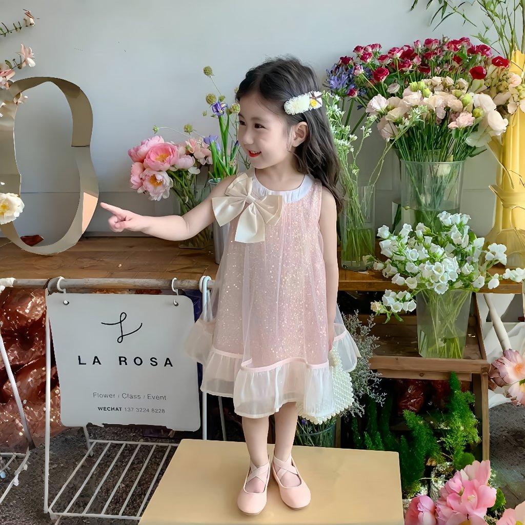 PRINCESS KESLI สไตล์เกาหลี ชุดเดรสเด็กผู้หญิง เดรสออกงาน แขนกุด ฟรุ้งฟริ้ง แต่งโบว์ 1-11 ปี รูปที่ 2