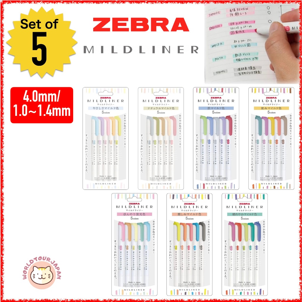 ZEBRA / MILDLINER / Highlighter / Set of 5 / Thick and Fine / Line Weight 4.0mm and 1.0-1.4mm  [ DIR