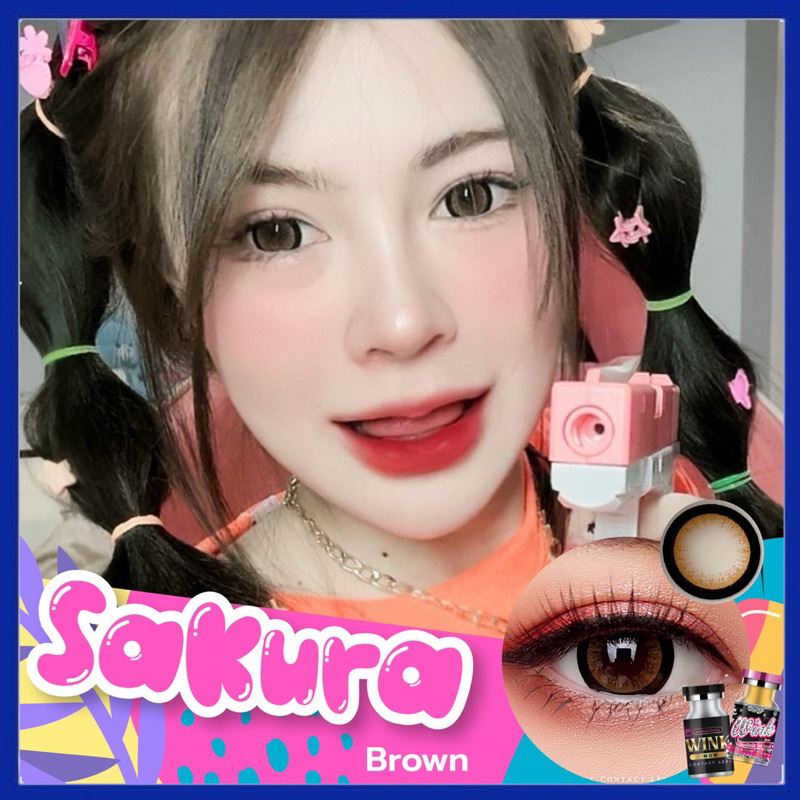 คอนแทคเลนส์นำเข้าเกาหลี ขนาดตาโต Sakura Gray / Brown/Black (Winkwow)