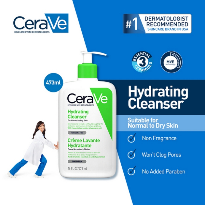เซราวี CeraVe Hydrating Cleanser 473ml ไฮเดรติ้ง คลีนเซอร์ เจลล้างหน้าสูตรอ่อนโยนพร้อมเซราไมด์ สำหรับผิวธรรมดาถึงผิวแห้ง