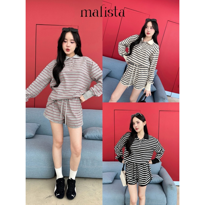 ด่วนค้าาาา รุ่นขายดี เข้าใหม่วันนี้ 2tone stripe polo set (550.-) งานสวยมากค้าาา งานตึกเกาหลี ผ้าดีมากๆ malista