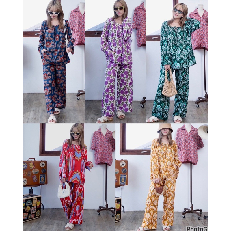 📌ทักก่อนสั่ง📌6081 ชุดเซท ผ้าคอตตอนอินเดีย เสื้อคอปาด อก50”+ กางเกงขายาว MTD