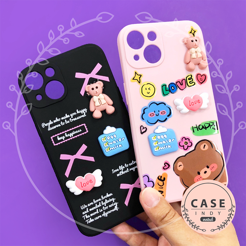 เคสนิ่มกันกล้องพิมพ์ลายติดอะไหล่ ไอโฟน ip XR ip11 ip13 ip14
