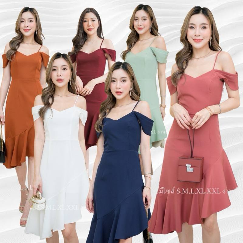 เดรสสั้นกระโปรงเฉียงรหัส270