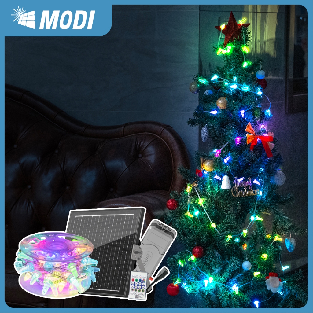 MODIไฟกระพริบโซล่าเซลล์ ยาว10เมตร หลากสีRGB รีโมทคอนโทรล ไฟตกแต่ง ประดับสวน ปีใหม่ คริสมาส ปาร์ตี้