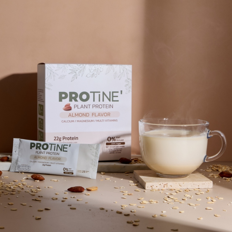 (เซ็ท2กล่อง) PROTINE Plant Protein Almond Flavor 100%Vegan โปรทีเน่ โปรตีนพืช กลิ่นอัลมอนด์ ปราศจากนมวัวและถั่วเหลือง
