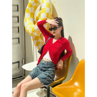 Proudly.bkk tee n skort ยีนส์ขาสามส่วน เอวสูงสีไนท์บลู งานผ้าไม่ยืด S-XL