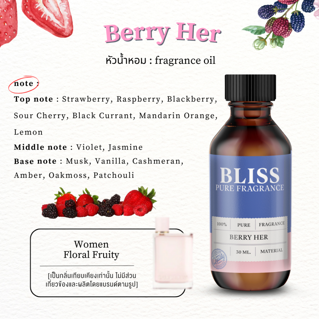 หัวน้ำหอม 🏆【 มาตรฐาน IFRA 】กลิ่น  BERRY HER  (BB BRAND)  (30 ml-120ml) - BLISSLABFRAGRANCE