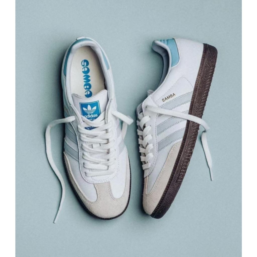 Adidas originals SAMBA แฟชั่นร้อยสบายน้ำหนักเบาสวมใส่ป้องกันการลื่นไถลรองเท้าบอร์ดต่ำ Unisex แท้ 100%