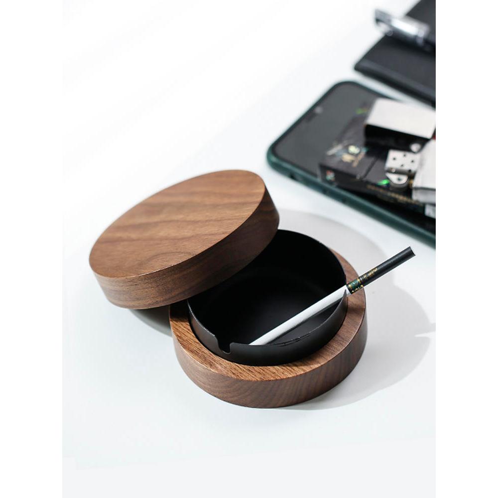 ที่เขียบุหรี่ไม้วอลนัท พร้อมฝาปิดสะอาดใช้ง่าย ไม่มีกลิ่นไลเนอร์สแตนเลสไม้ ทำความสะอาดง่าย ใช้ในบ้าน - รูปที่ 3