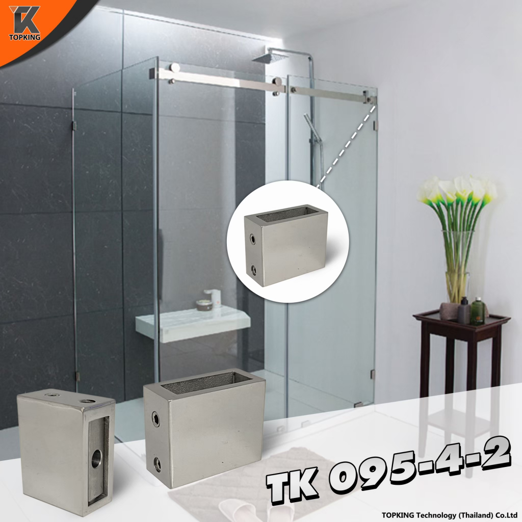 ตัวยึดกระจกกันแกว่ง Stainless 304 ตัวร้อยท่อ กันแกว่ง ข้อยึดท่อเหลี่ยมแบน รุ่น TK 095-4-2