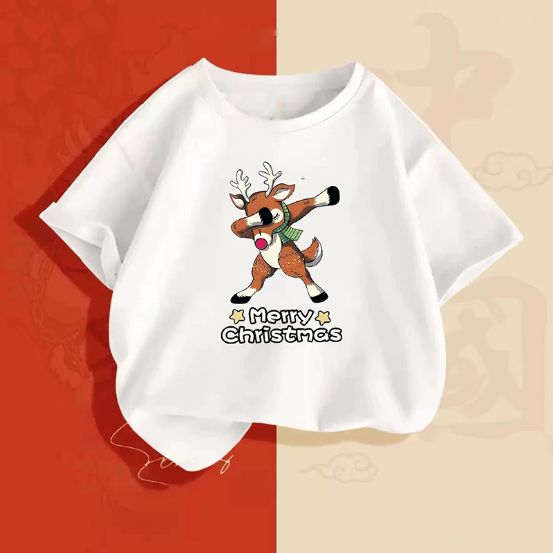Yout-children เสื้อยืด ของเด็ก คอกลม Christmas/Santa Claus/elk ทรงหลวม oversize เสื้อคอตตอน boy/girl