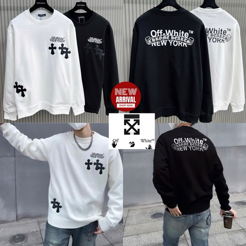 OFF WHITE X CHROME HEART LONG SLEEVE SHIRT Hiend 1:1 Cotton เสื้อยืดแขนยาวคอกลม Chrome Heart X Off White