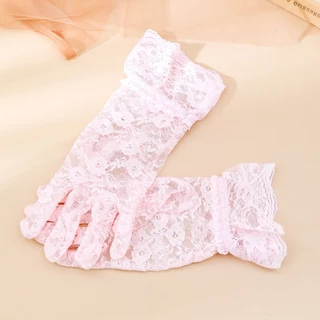 ถุงมือลูกไม้ลายดอกไม้ ถุงมือเด็ก3-8ปี พร้อมส่ง