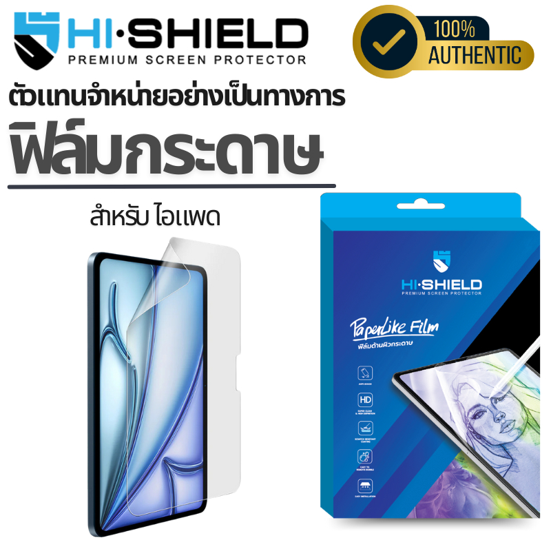 Hishield Paper like ฟิล์มกระดาษ For iPad 2024/mini7/Air6/Gen10/Air5/mini6/Pro12.9"/Pro11"/Air4/Gen9/Pro10.
