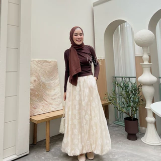 (A13) HEARTMADE—— Alin balloon Skirt (กระโปรงบอลลูนผ้าไหมญี่ปุ่นปักลายดอกซับในยาว)
