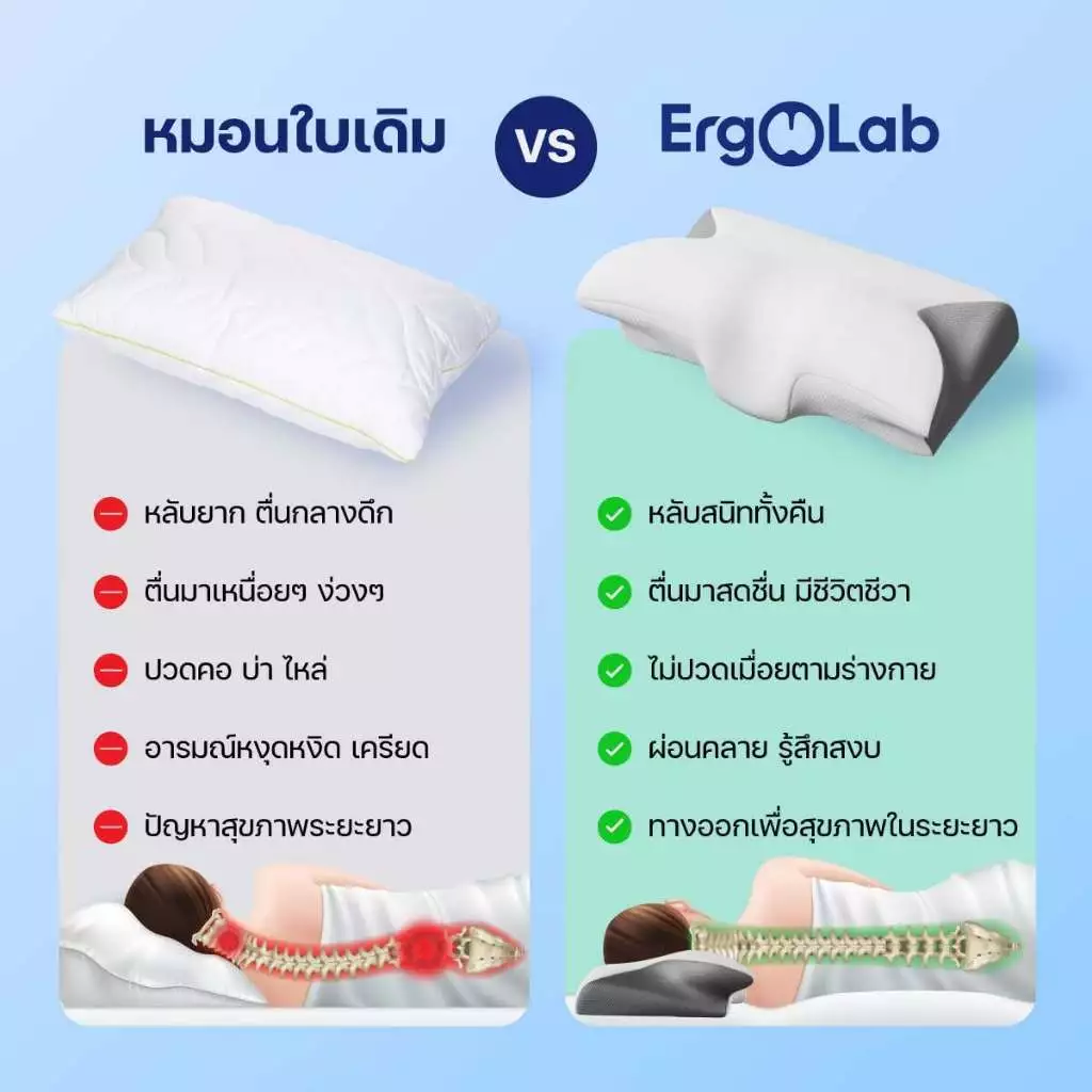 หมอน ErgoLab Deep Sleep หมดปัญหาปวดคอ ไม่ต้องกังวลเรื่องกรน หลับสบายต่อเนื่องตลอดคืน (คืนเงินใน 90 วัน + รับประกัน 1 ปี) thumbnail 6