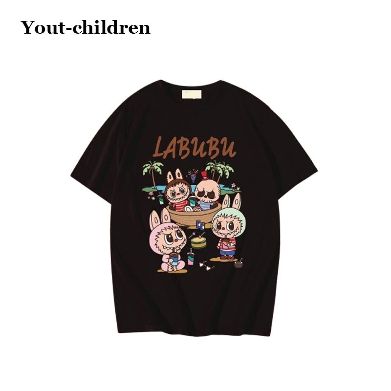 Yout-children เสื้อยืด ของเด็ก แฟชั่น labubu พิมพ์ลาย ทรงหลวม t shirt oversize ใส่สบาย คอกลม สไตล์เกาหลี boy/girl
