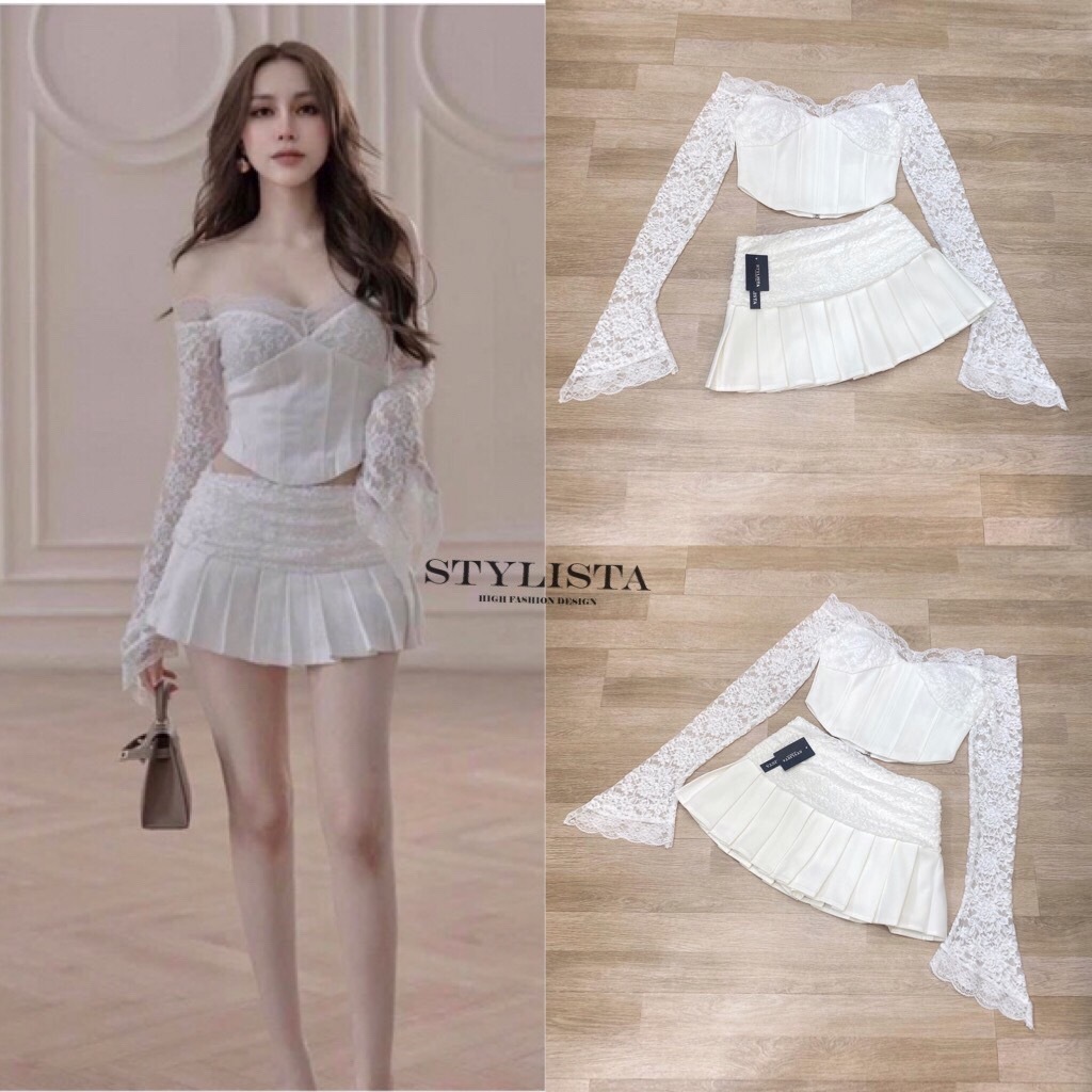 STYLISTA เซตเสื้อเปิดไหล่ แขนยาวผ้าลูกไม้ซีทรู(*สอบถามสต๊อกก่อนกดสั่งน๊า)